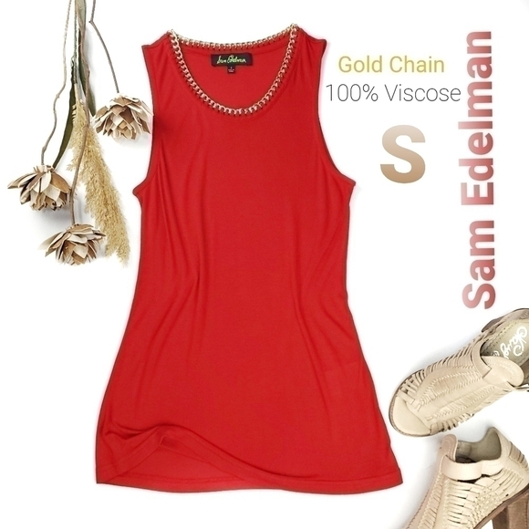 NEW Sam Edelman Red Viscose Gold Chain Top Small - Picture 1 of 10